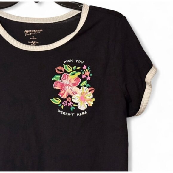 Black Floral “Wish You Weren’t Here” Tee - L - Picture 1 of 8